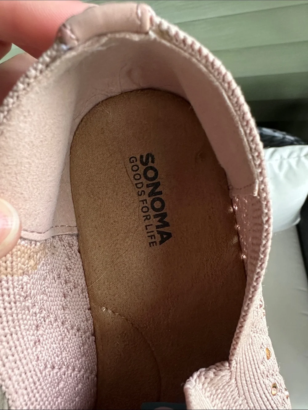 Sonoma Blush Pink Slip-On Knit Sneakers with Rhinestone Accents